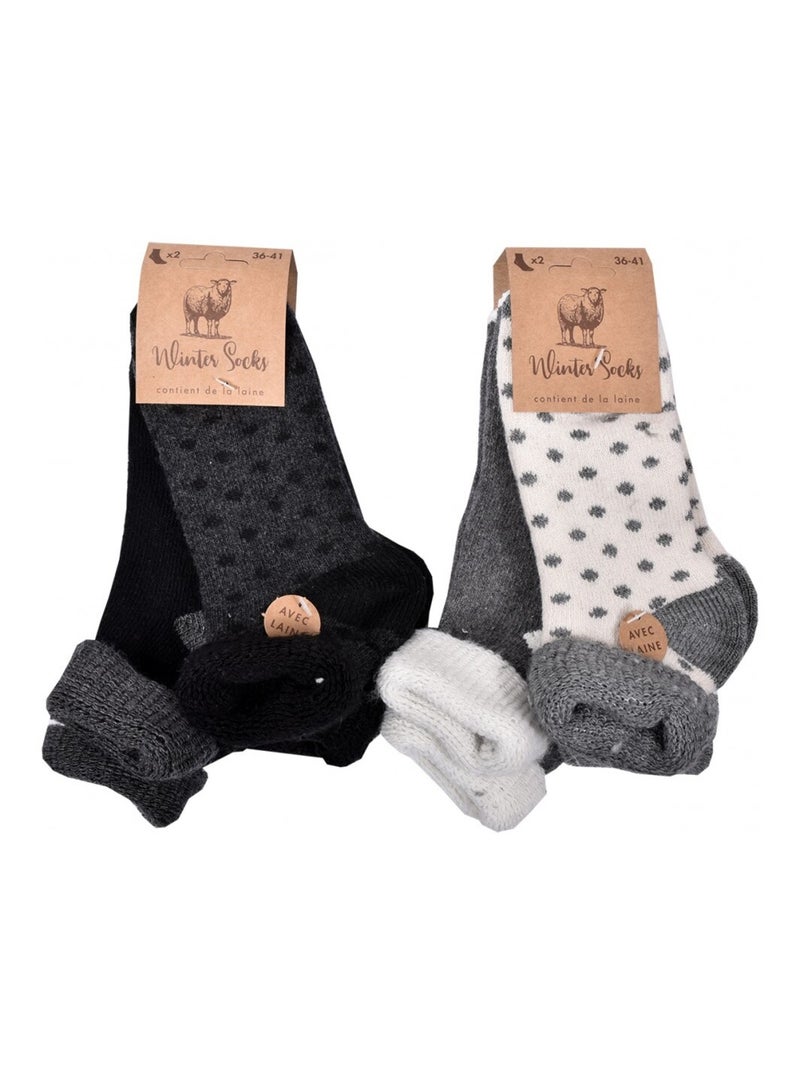 Meias Mulher WINTER SOCKS - Pack de 4 Preto Cinza-antracite Branco - Kiabi