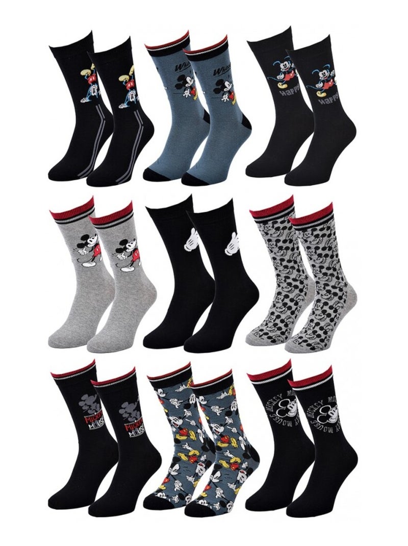 Meias Pack Homem DISNEY MICKEY MOUSE - Pack de 9 Preto Multicolorido Azul - Kiabi