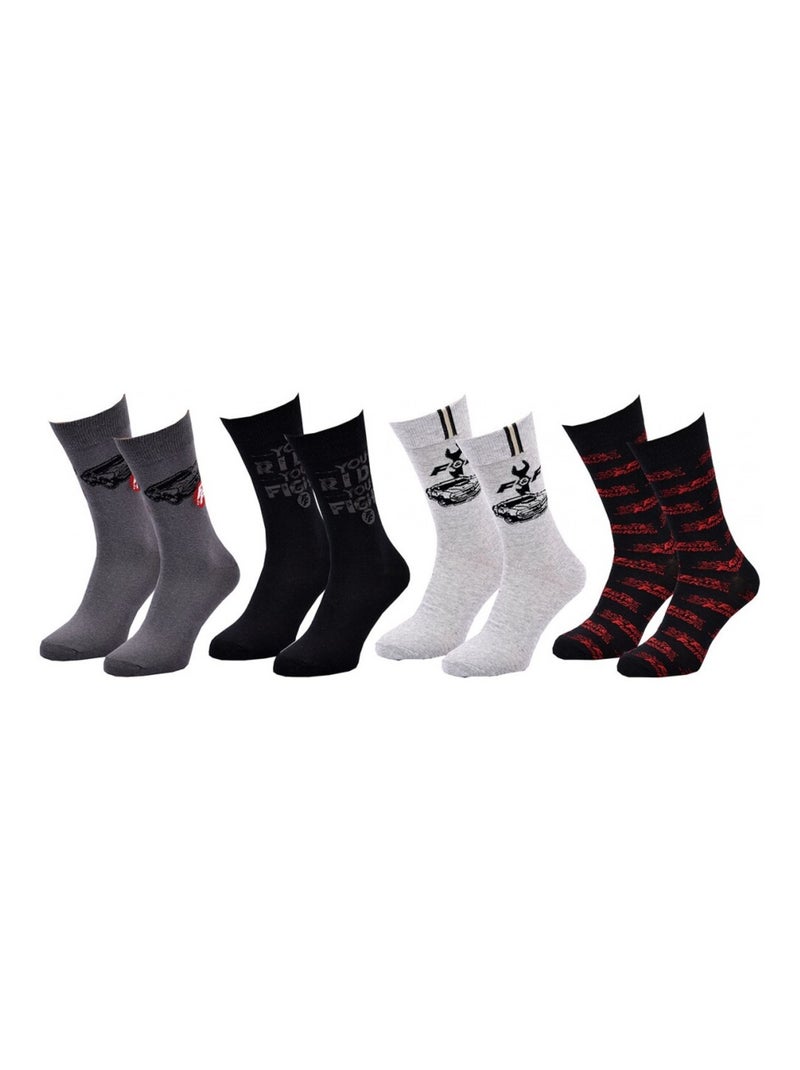 Meias Pack HOMEM FAST AND FURIOUS - Pack de 4 Cinza-cinza antracite preto - Kiabi