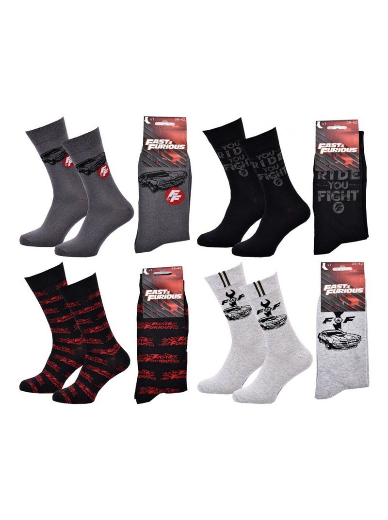 Meias Pack HOMEM FAST AND FURIOUS - Pack de 4 Cinza-cinza antracite preto - Kiabi