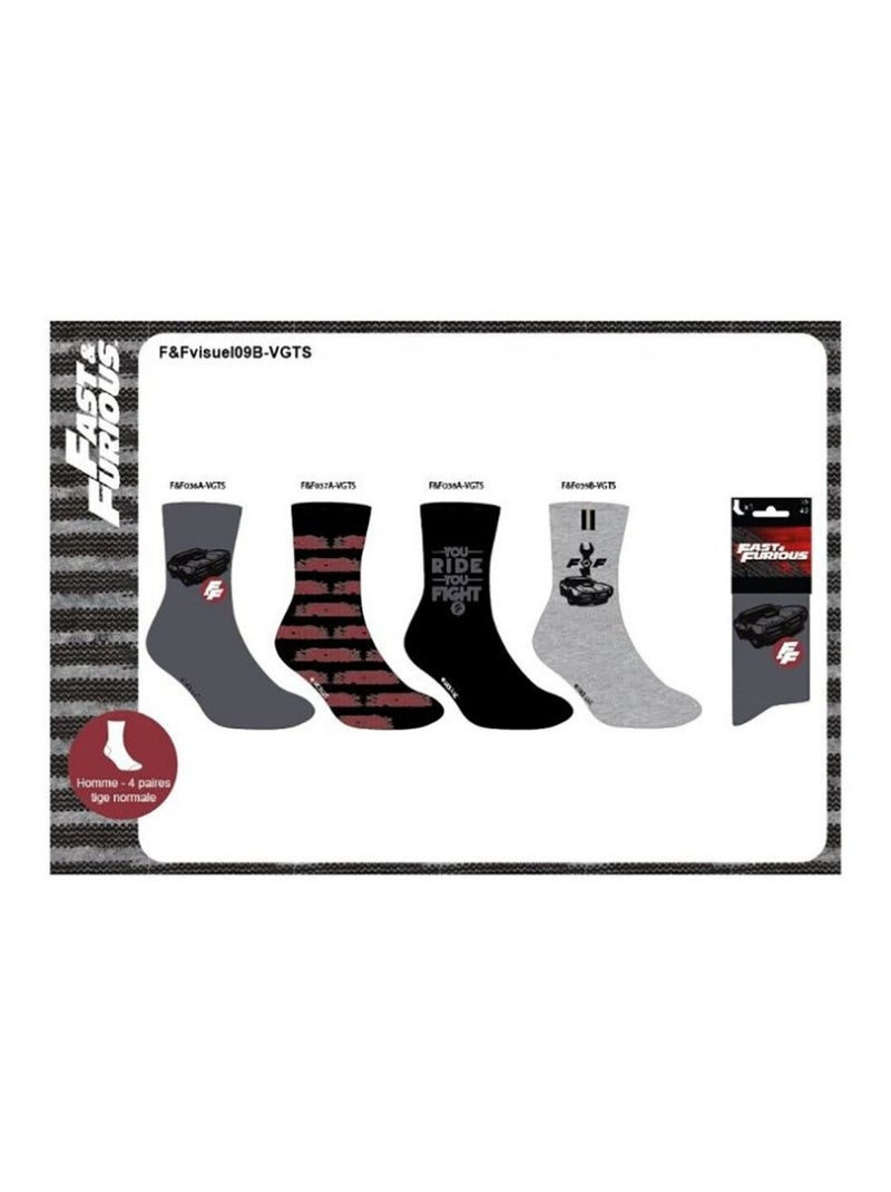 Meias Pack HOMEM FAST AND FURIOUS - Pack de 4 Cinza-cinza antracite preto - Kiabi