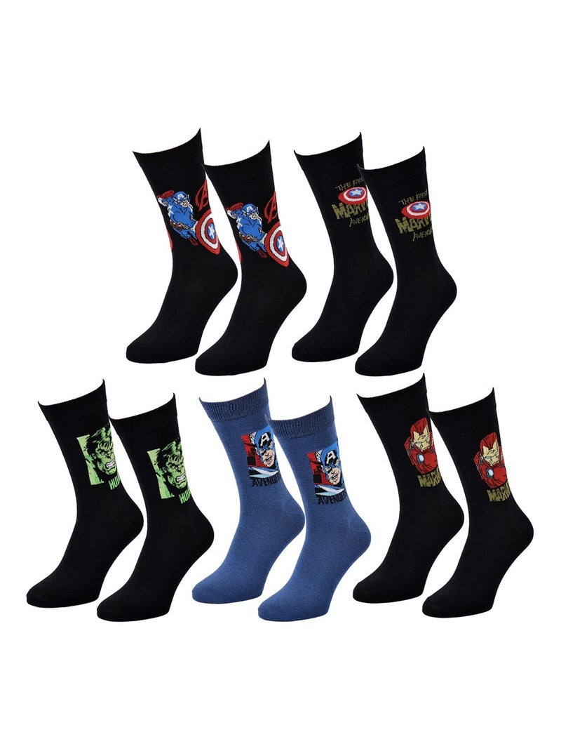 Meias Pack Homem MARVEL AVENGERS Pack 5 Pares Preto Multicolorido Azul - Kiabi