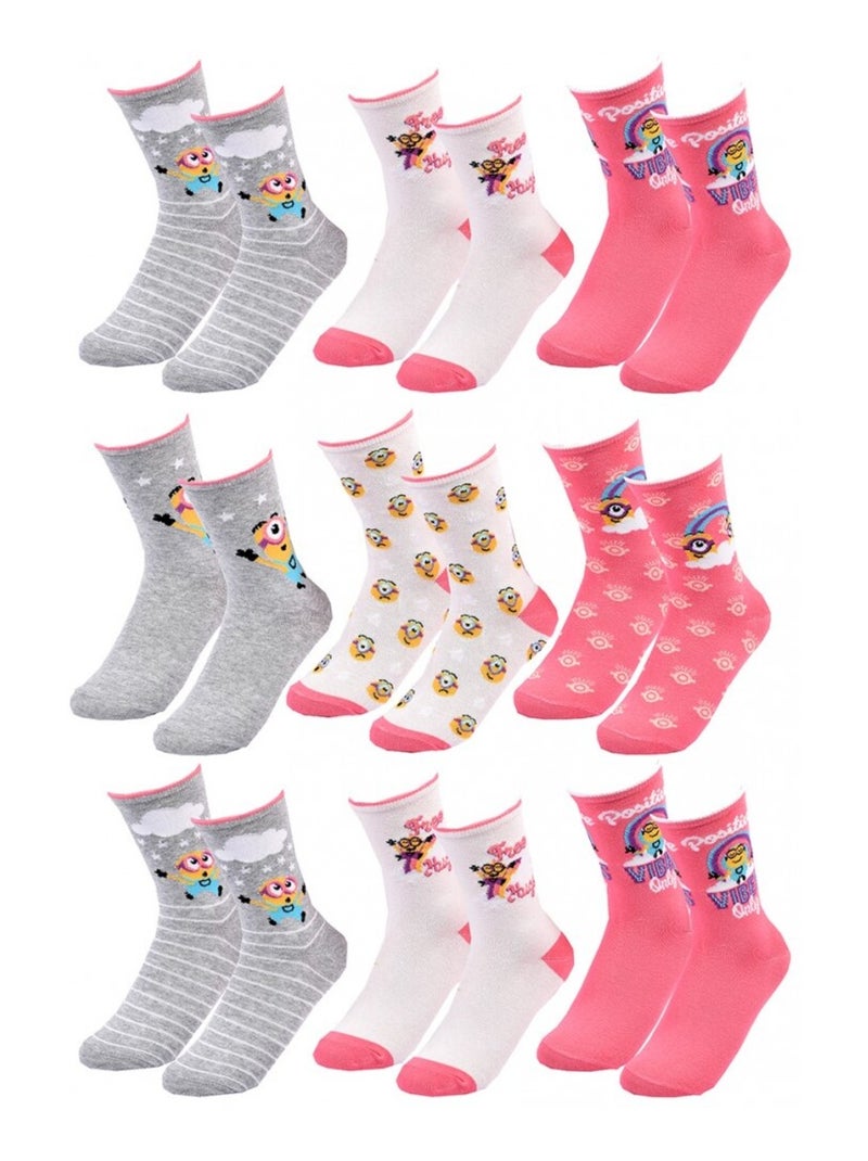 Meias Pack Rapariga MOI MOCHE ET MECHANT - Pack de 9 Branco Rosa Cinza - Kiabi