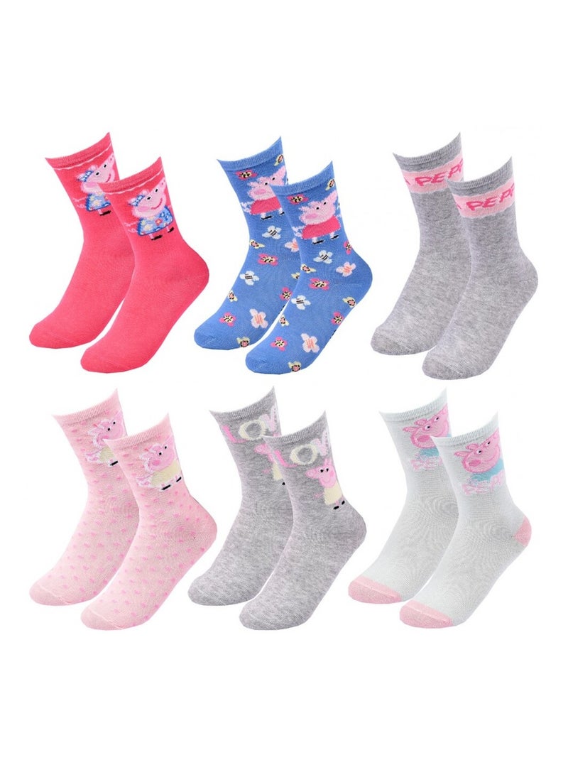 Meias Pack Rapariga PEPPA PIG - Pack de 6 Cinza-rosa escuro azul - Kiabi