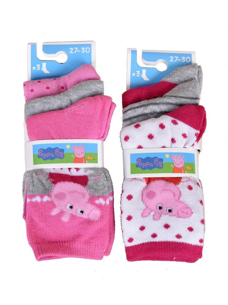 Meias Pack Rapariga PEPPA PIG - Pack de 9 Cinza-rosa branco - Kiabi