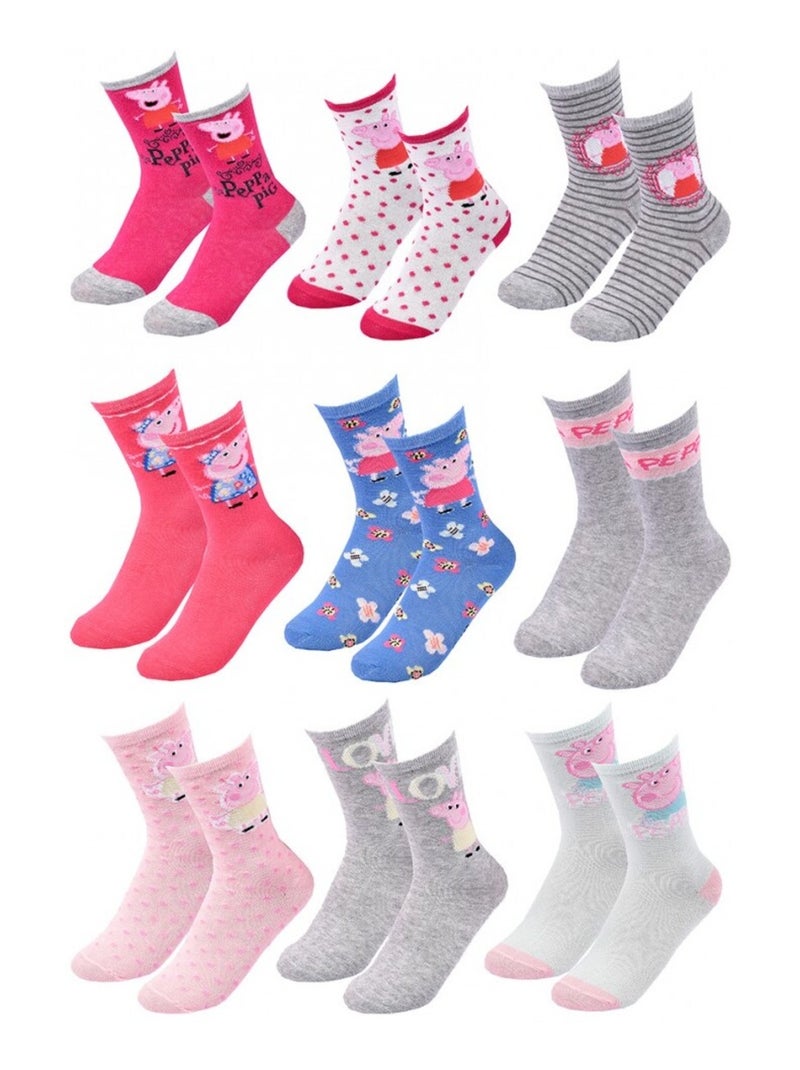 Meias Pack Rapariga PEPPA PIG - Pack de 9 Cinza-rosa branco - Kiabi