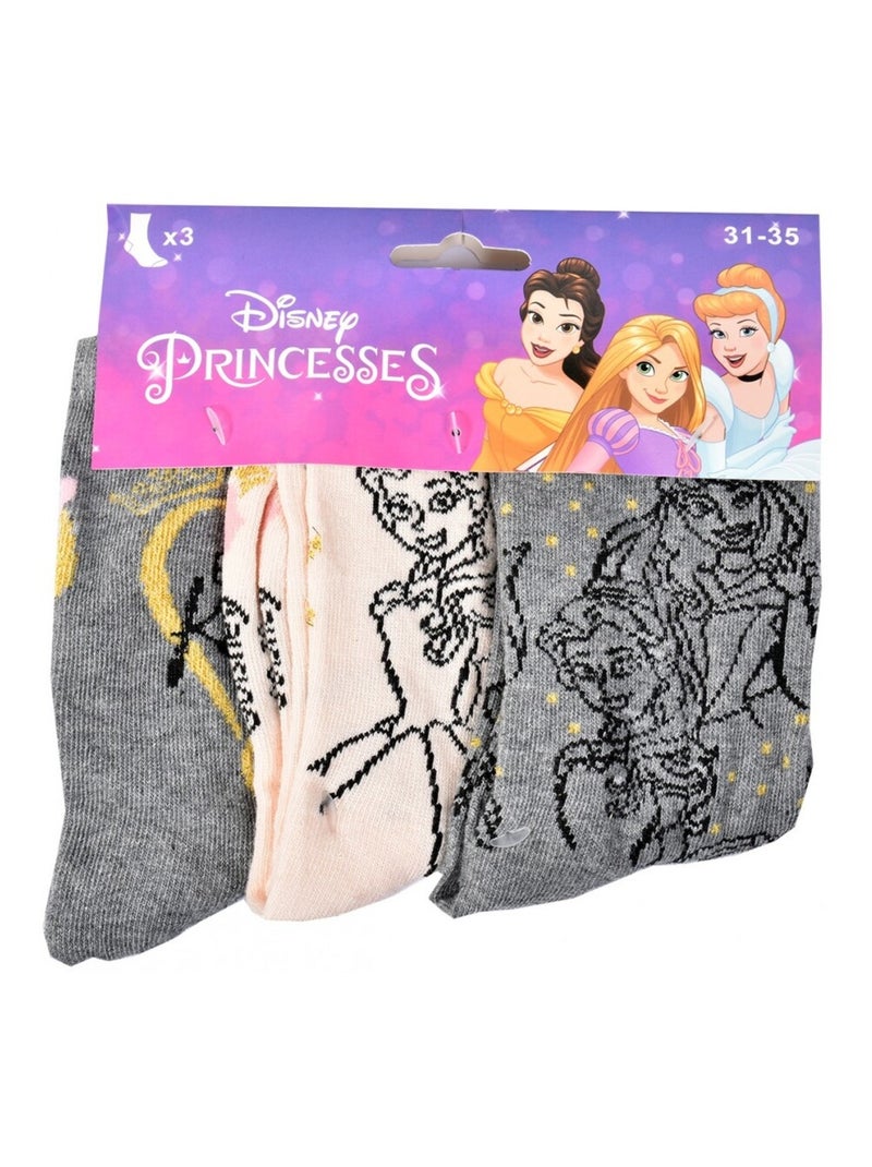 Meias Pack Rapariga PRINCESAS DISNEY - Pack de 6 Cinza-rosa cinza - Kiabi