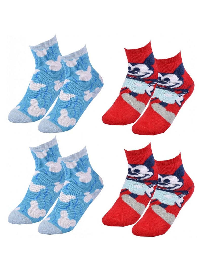 Meias Pack Rapaz DISNEY MICKEY MOUSE - Pack de 4 Azul Vermelho - Kiabi