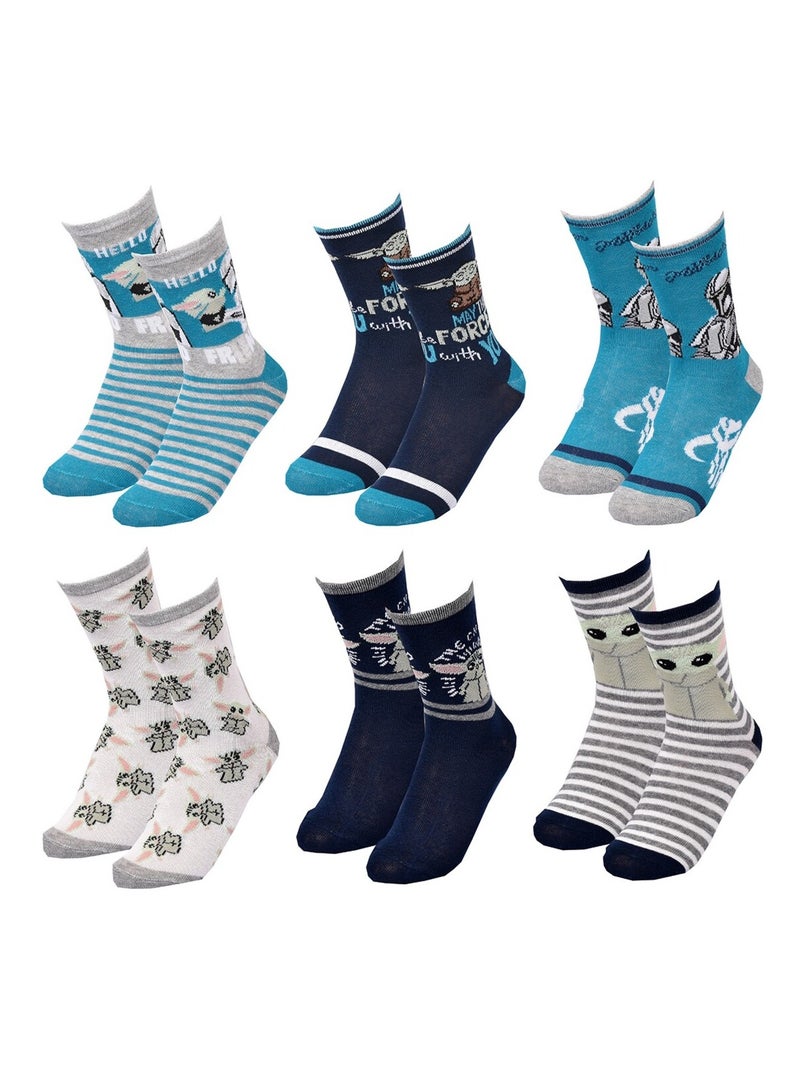 Meias Pack Rapaz DISNEY STAR WARS Pack de 6 Pares Azul Verde Cinza - Kiabi