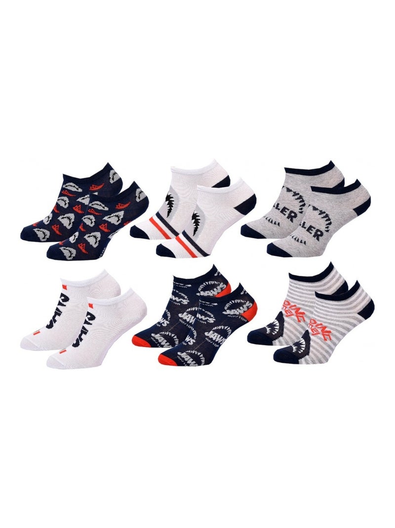 Meias Pack Rapaz JAWS - Pack de 6 Preto Branco Cinza Vermelho - Kiabi
