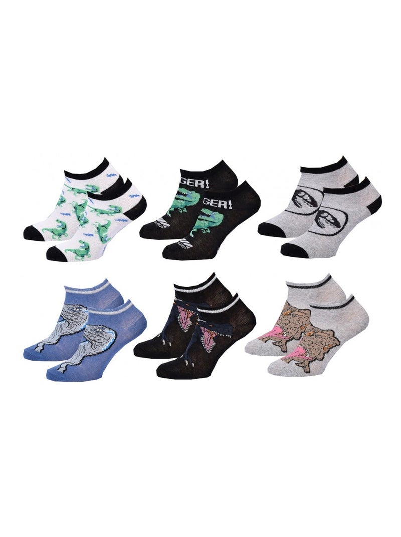Meias Pack Rapaz JURASSIC WORLD - Pack de 6 Branco Preto Cinza - Kiabi