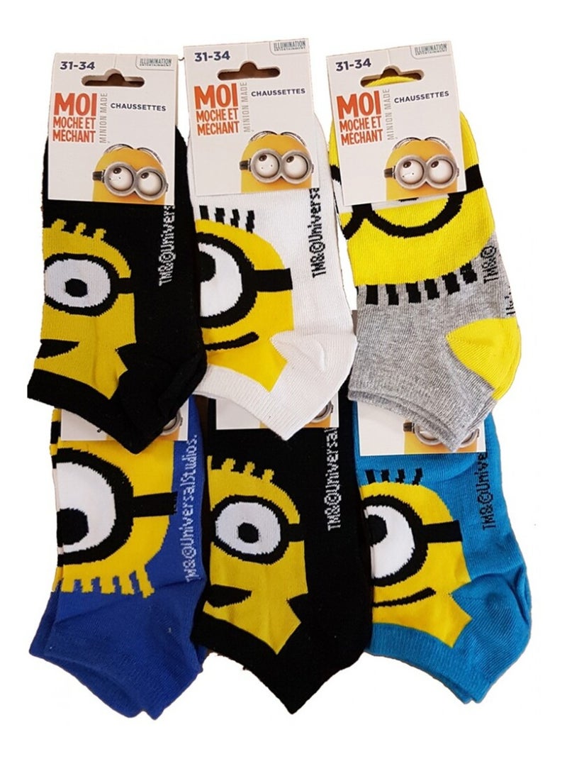 Meias Pack Rapaz LES MINIONS - Pack de 9 Azul Amarelo Preto - Kiabi