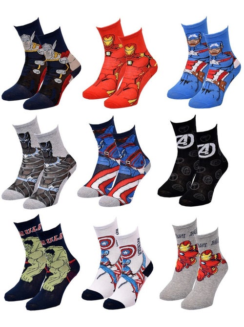 Meias Pack Rapaz MARVEL AVENGERS Pack de 9 Pares - Kiabi Meias Pack Rapaz MARVEL AVENGERS Pack de 9 Pares - Kiabi