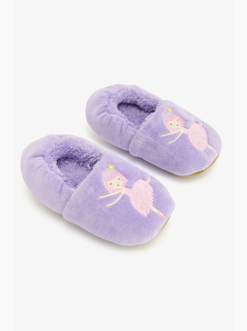 Meias pantufa menina com estampa de bailarina e bordado penti Azul-lavanda - Kiabi
