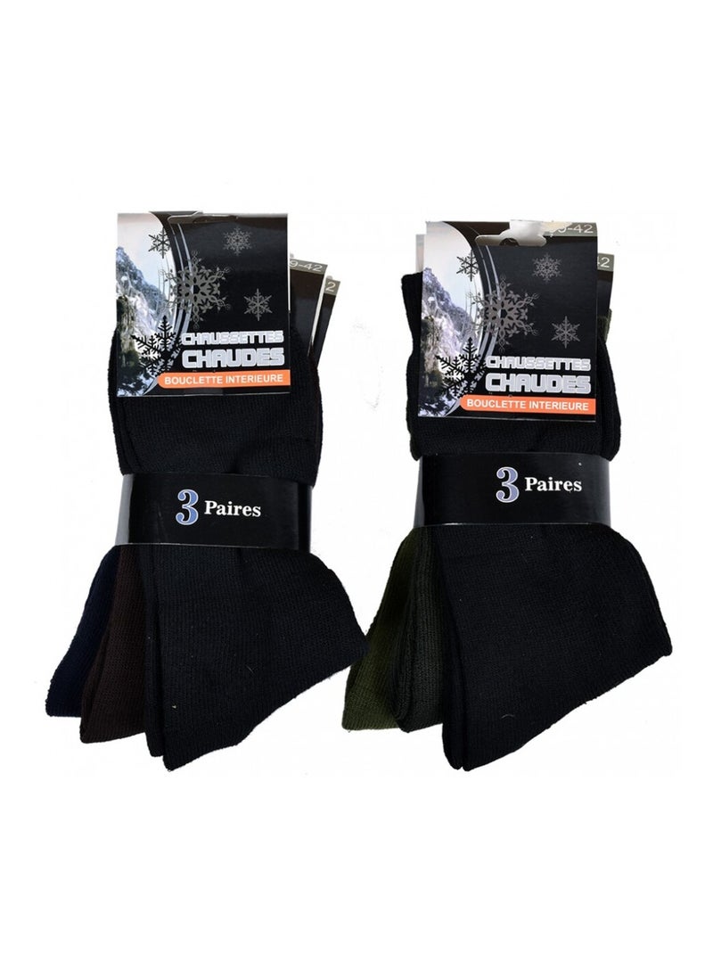 Meias para Homem Meia Estação Calor e Conforto - Pack de 6 Preto Castanho Azul - Kiabi