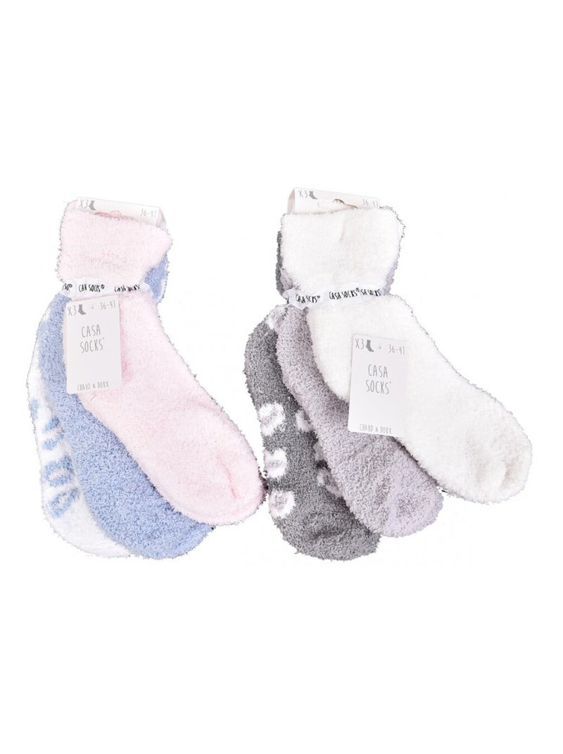 Meias para Mulher Casa Socks Toque Suave - Pack de 6 Azul Branco Cinza - Kiabi