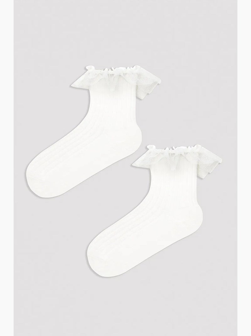 Meias pelo tornozelo com folhos penti Branco - Kiabi