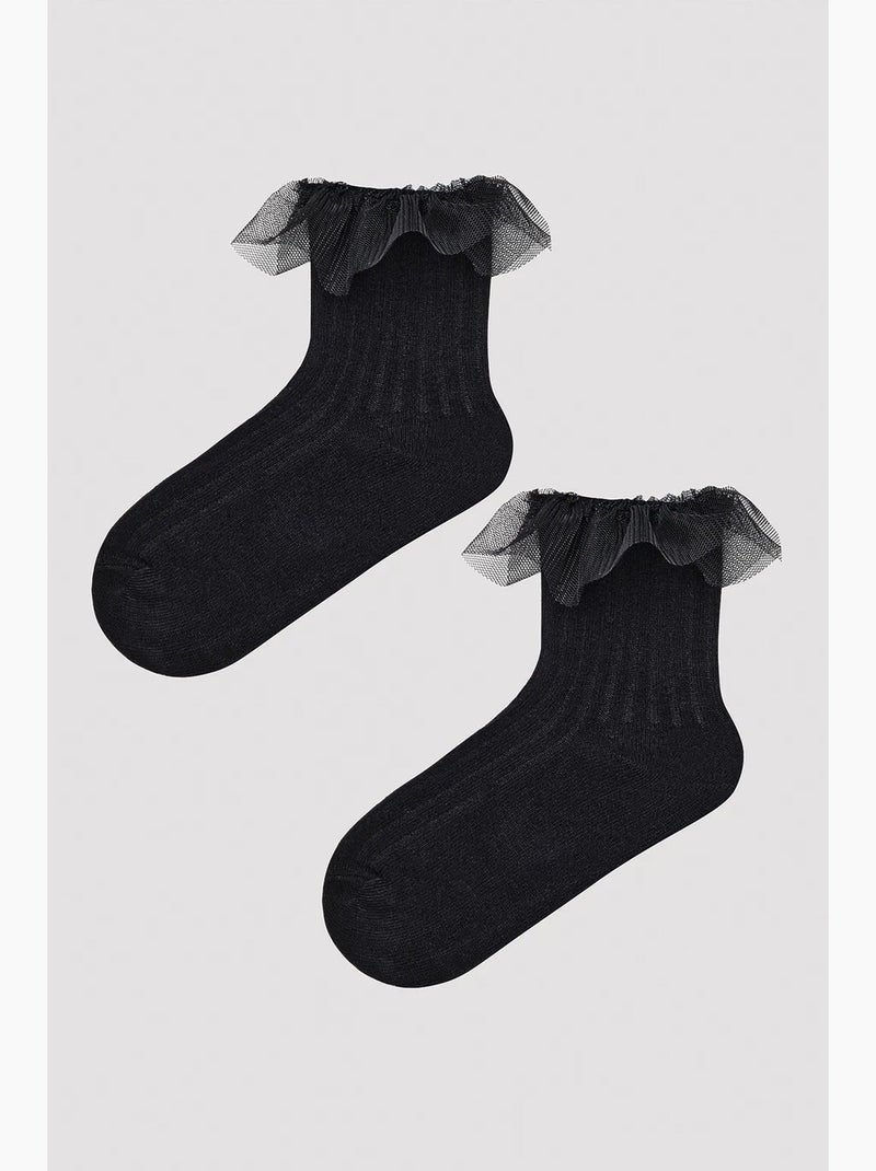 Meias pelo tornozelo com folhos penti Preto - Kiabi