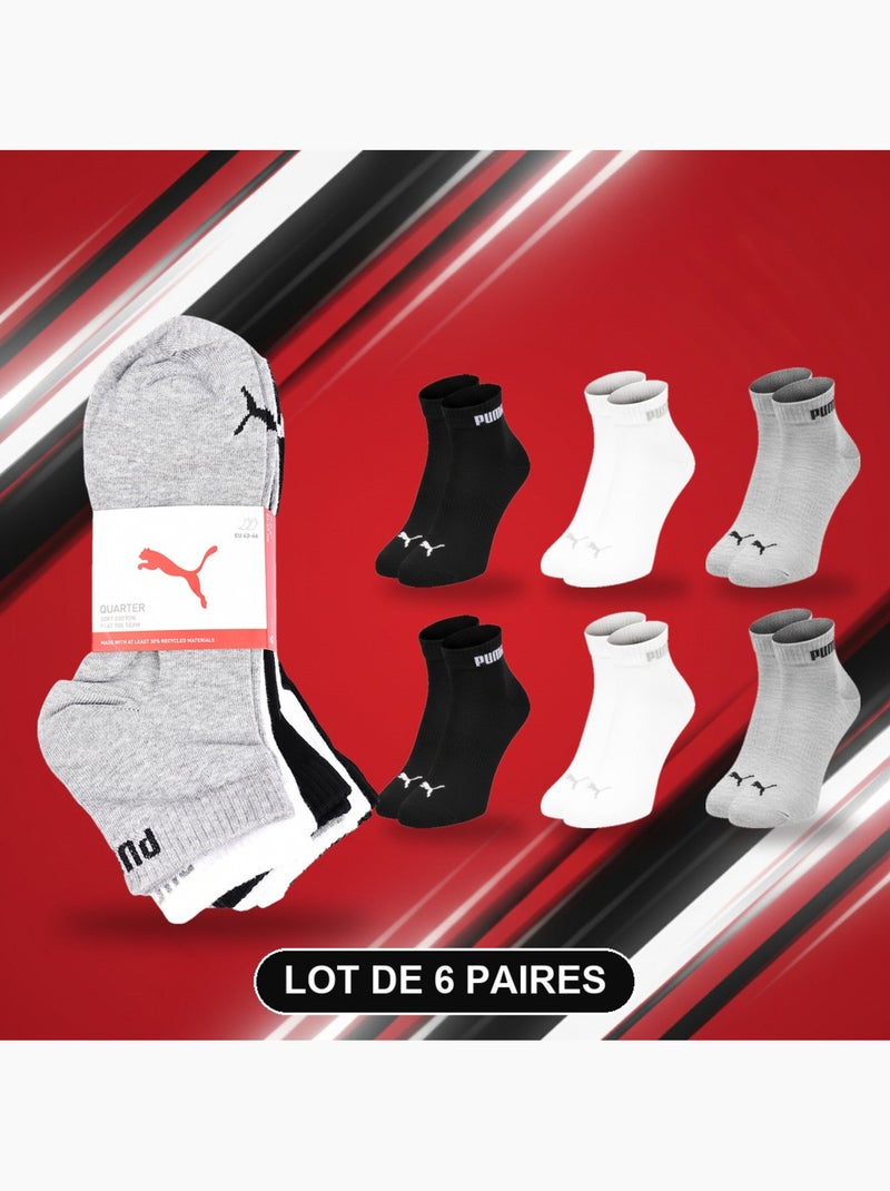 Meias puma unissexo quarter pack 6 pares algodão macio Branco Cinza Preto - Kiabi