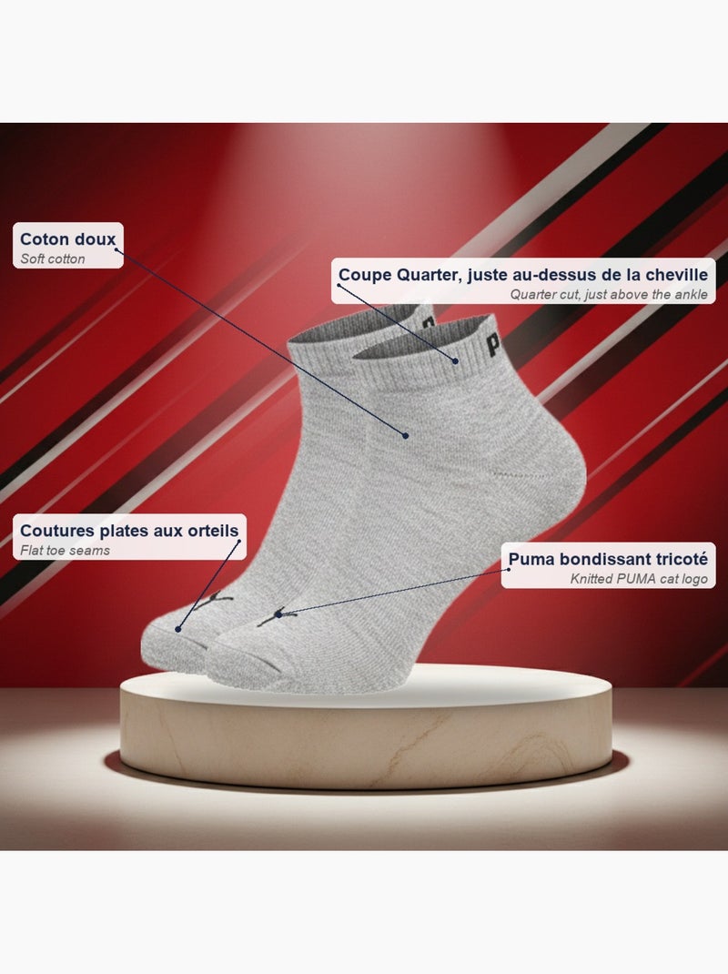 Meias puma unissexo quarter pack 6 pares algodão macio Branco Cinza Preto - Kiabi