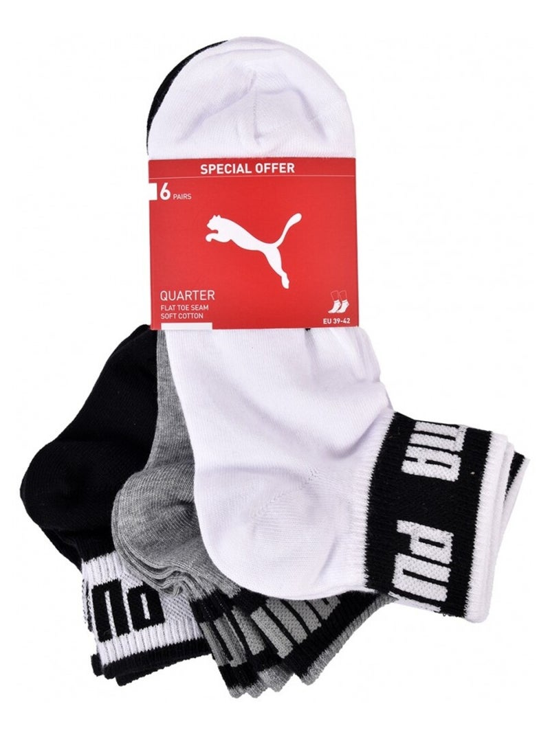 Meias quarter puma - pack de 6 Preto Branco Cinza - Kiabi