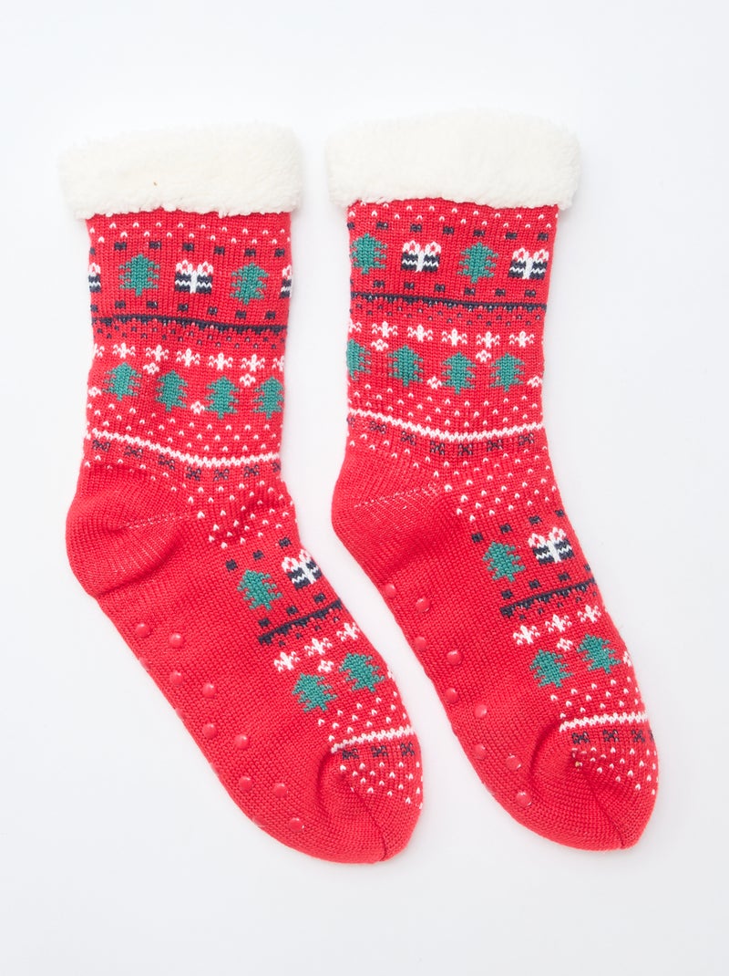 Meias quentes forradas antiderrapantes Vermelho - Kiabi
