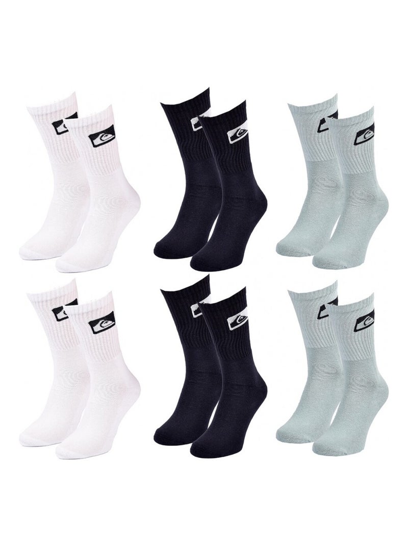Meias quiksilver cushioned crew - pack de 6 Branco Preto Azul - Kiabi