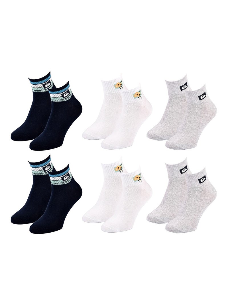 Meias quiksilver quarter - pack de 6 Azul Cinza Branco - Kiabi