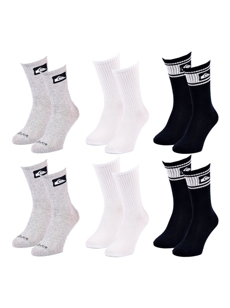 Meias quiksilver regular crew - pack de 6 Cinza-branco preto - Kiabi