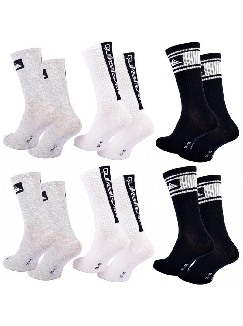 Meias quiksilver regular crew - pack de 6 Cinza-branco preto - Kiabi