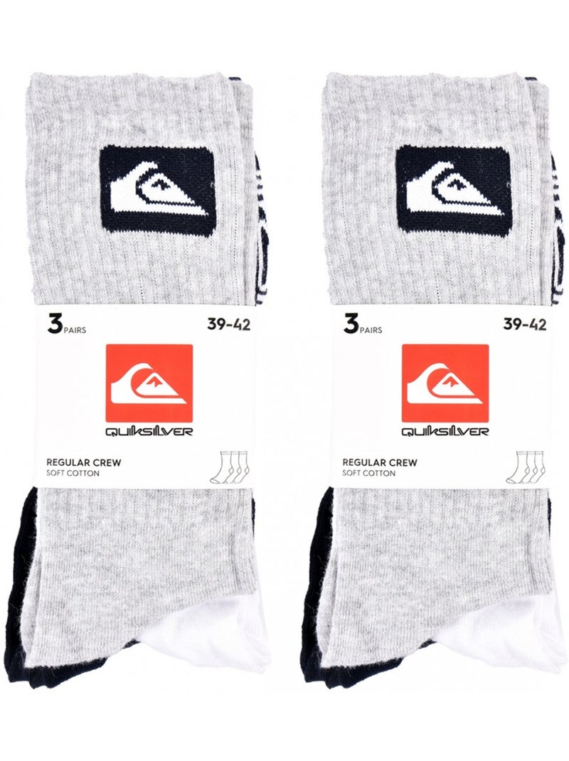 Meias quiksilver regular crew - pack de 6 Cinza-branco preto - Kiabi