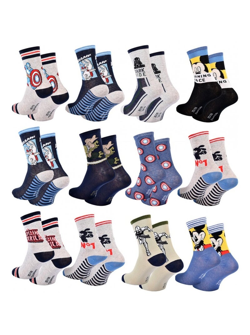 Meias Rapaz Licença PACK DE 12 PARES DISNEY CLASSIC Azul-cinza antracite Preto - Kiabi