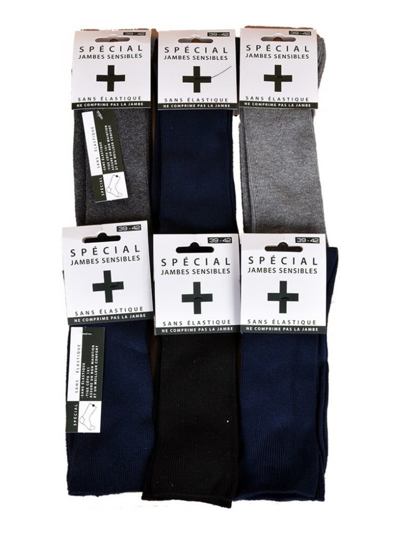 Meias sem elástico homem pernas sensíveis - pack de 6 Cinza-preto azul - Kiabi