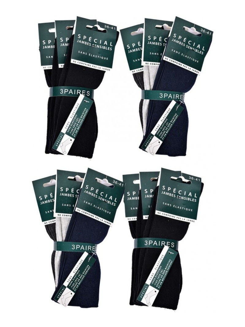 Meias sem elastico mulher Pernas sensíveis - Pack de 12 Preto Cinza-antracite Azul - Kiabi