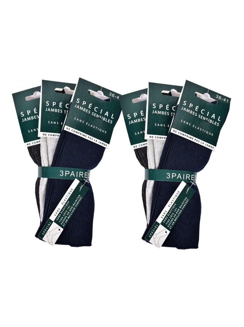 Meias sem elastico mulher Pernas sensíveis - Pack de 6 Preto Cinza-antracite Azul - Kiabi