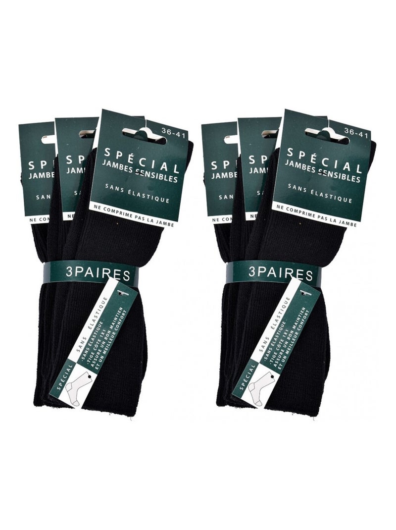 Meias sem elastico mulher Pernas sensíveis - Pack de 6 Preto - Kiabi