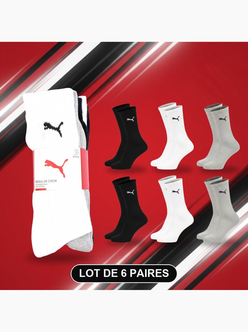 Meias unissexo puma pack 6 pares - algodão macio, calcanhar cosido Branco Cinza Preto - Kiabi