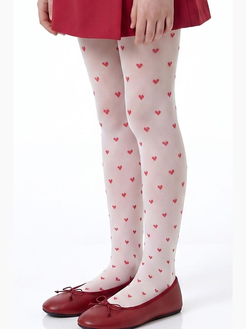 Menina little heart collants com padrão de corações penti Branco Vermelho - Kiabi