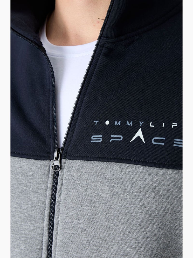 Men's conjunto de sweatshirt com fecho e calças color block tommy Azul Cinza Branco - Kiabi