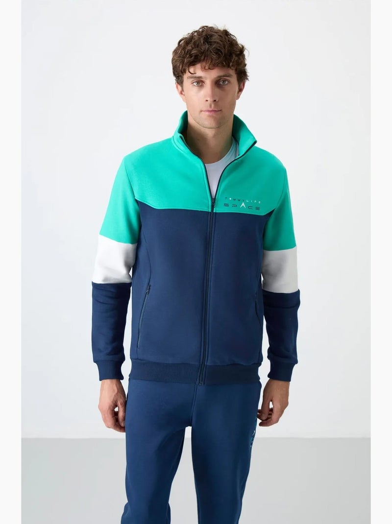 Men's conjunto de sweatshirt com fecho e calças color block tommy Azul Verde Branco - Kiabi