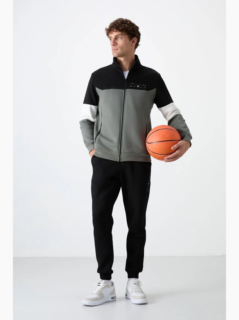 Men's conjunto de sweatshirt com fecho e calças color block tommy Preto Cinza Branco - Kiabi