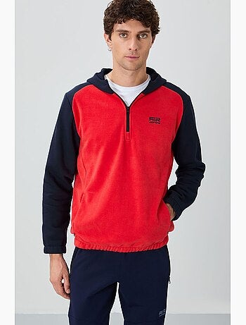 Men's sweatshirt de pelúcia com meia abertura de fecho e blocos de cor tommy