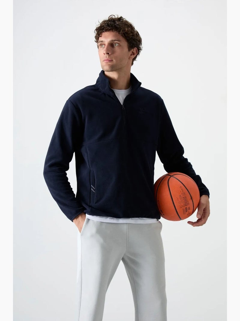 Men's sweatshirt de pelúcia com meia abertura de fecho tommy Azul-marinho - Kiabi