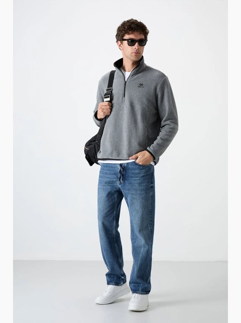Men's sweatshirt de pelúcia com meia abertura de fecho tommy Azul-marinho - Kiabi