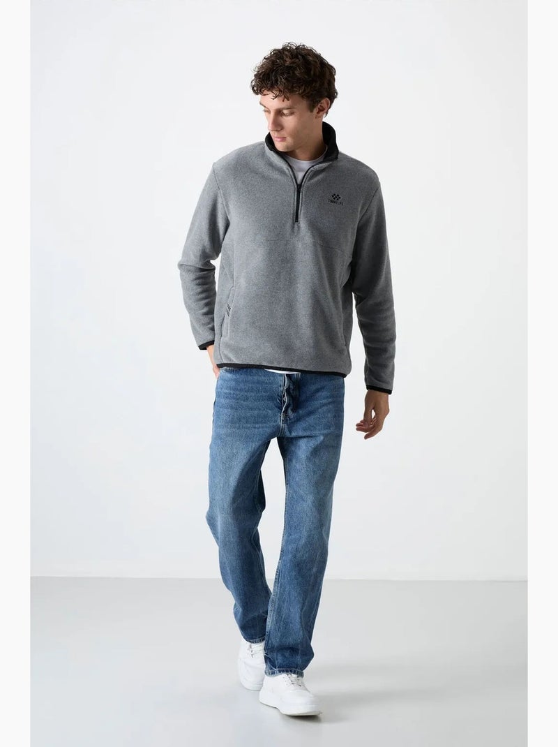 Men's sweatshirt de pelúcia com meia abertura de fecho tommy Cinza - Kiabi