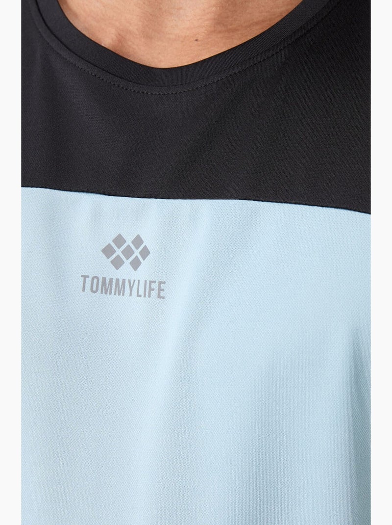 Men's t-shirt color block com gola redonda tommy Preto Azul - Kiabi