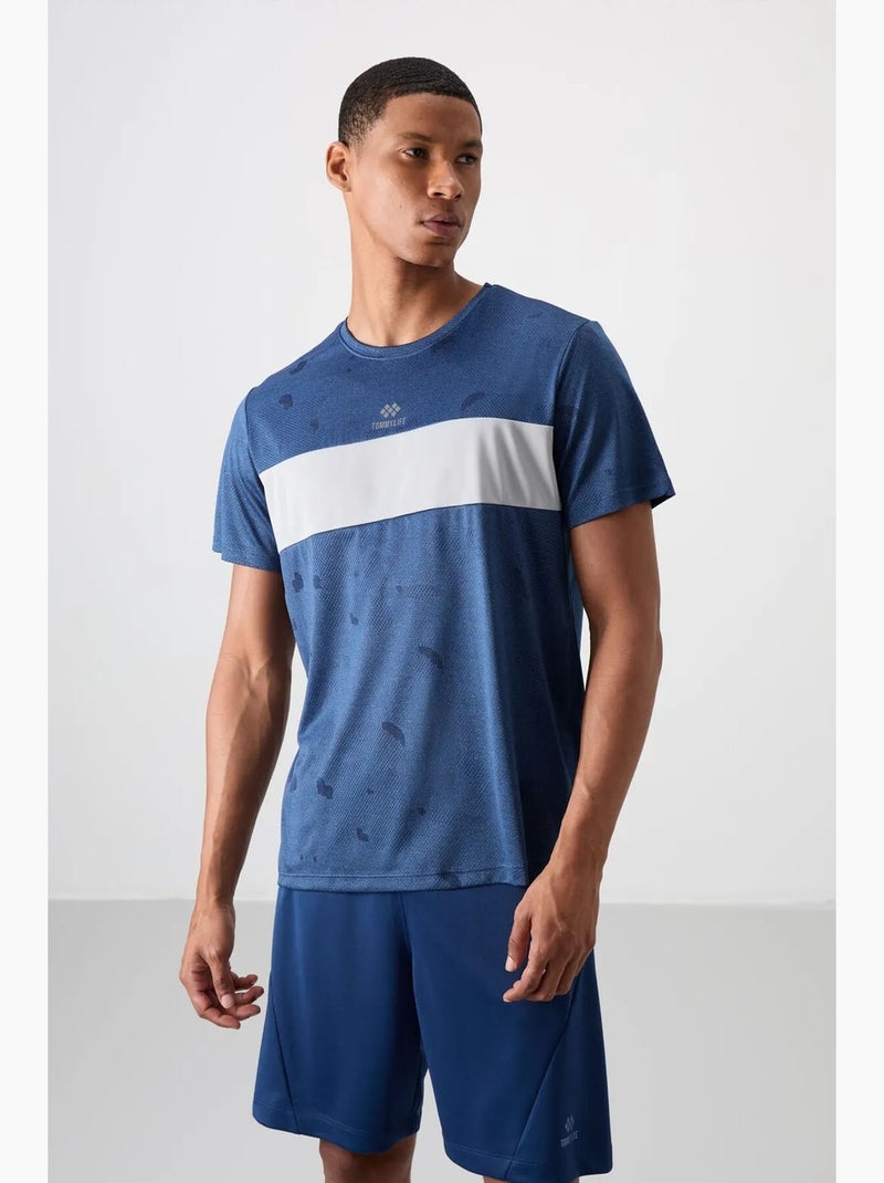 Men's t-shirt de gola redonda com blocos de cor tommy Azul Branco - Kiabi
