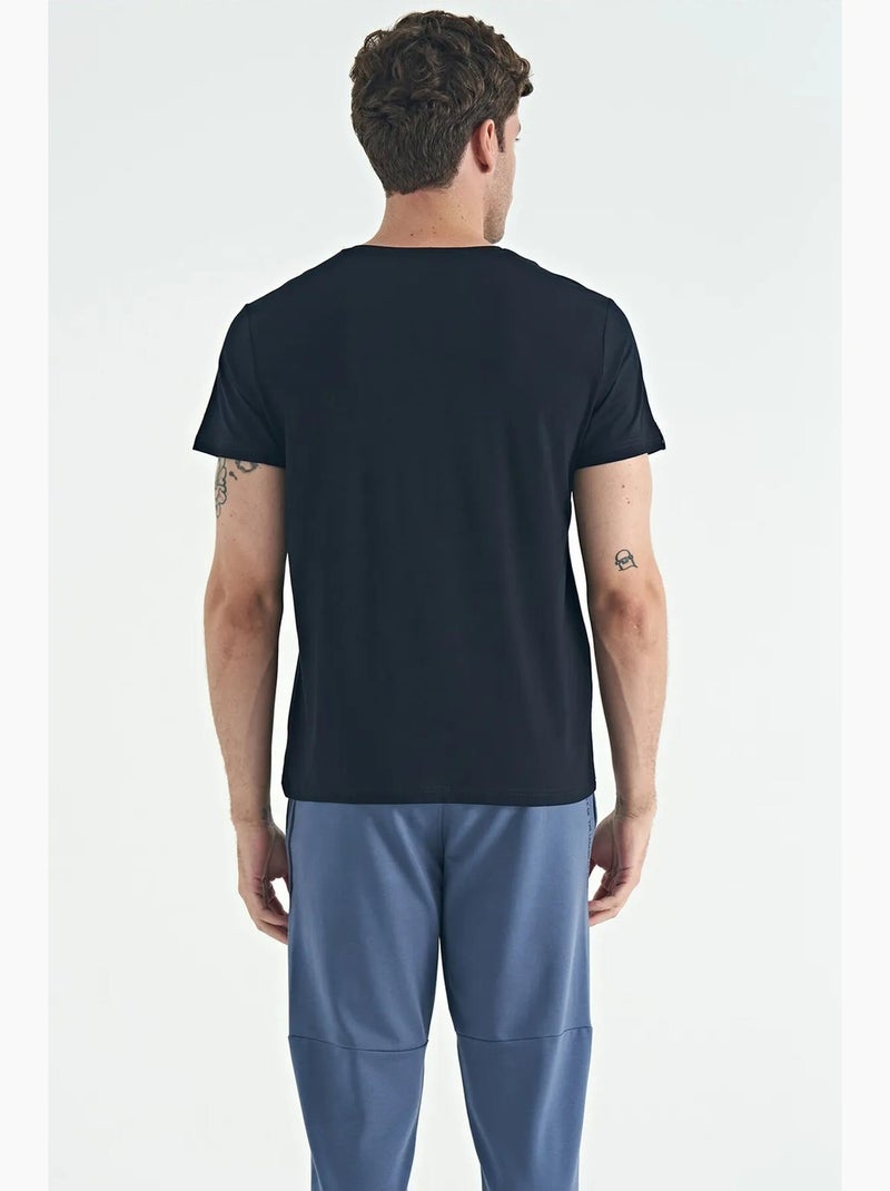 Men's t-shirt de gola redonda em algodão e elastano tommy Azul-lago - Kiabi