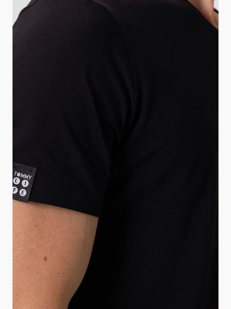 Men's t-shirt de manga curta com decote em v tommy Preto - Kiabi