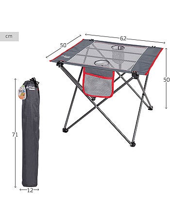 Mesa de campismo dobrável com porta-copos e bolso aktive